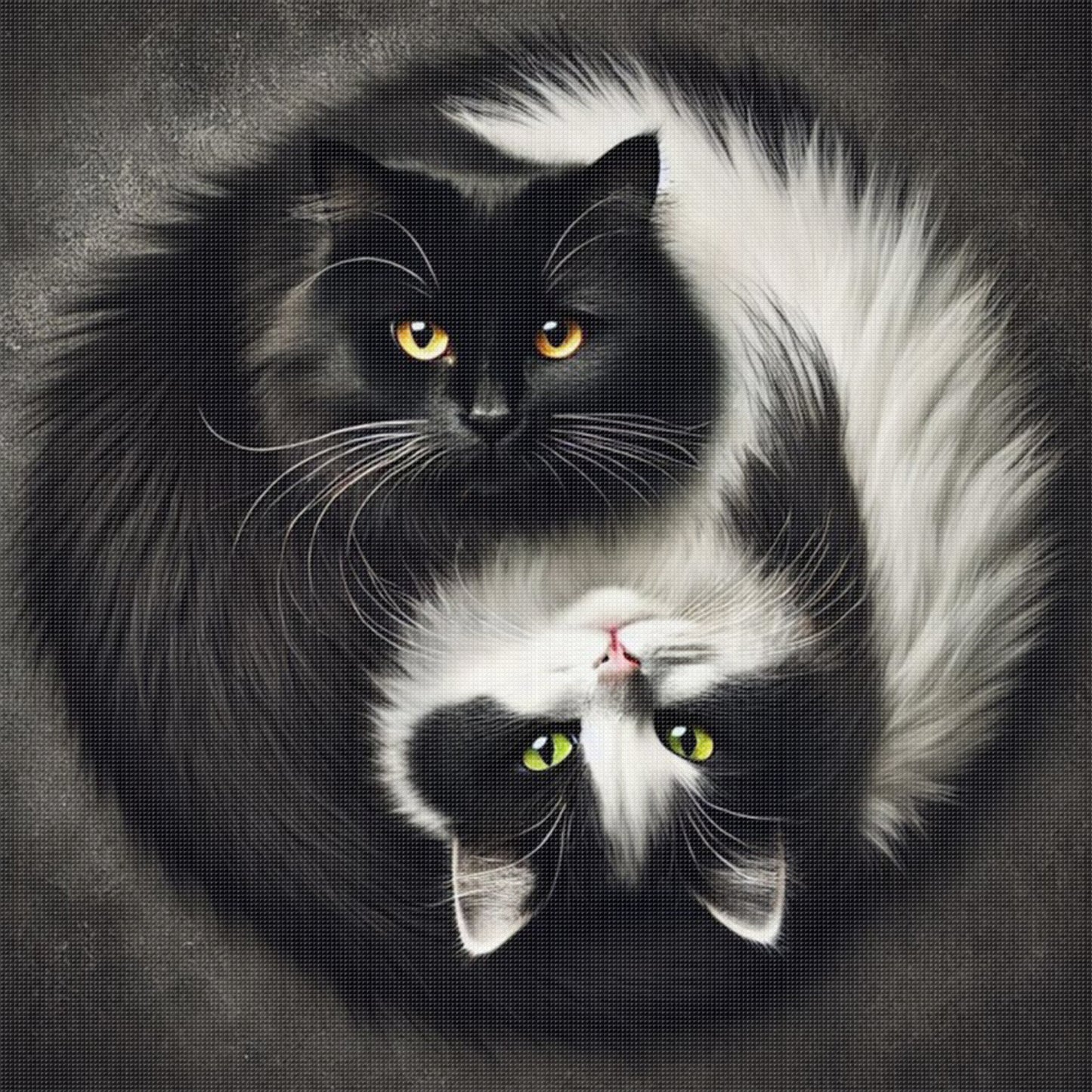 Tai Chi Yin Yang - Black And White Cat - Full 11CT Stamped Cross Stitch 40x40CM - Yishu