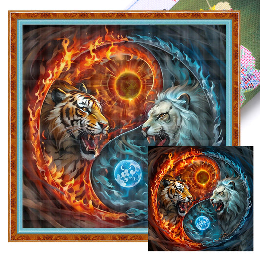 Tai Chi Yin Yang - Tiger - Full 11CT Stamped Cross Stitch 40x40CM - Yishu