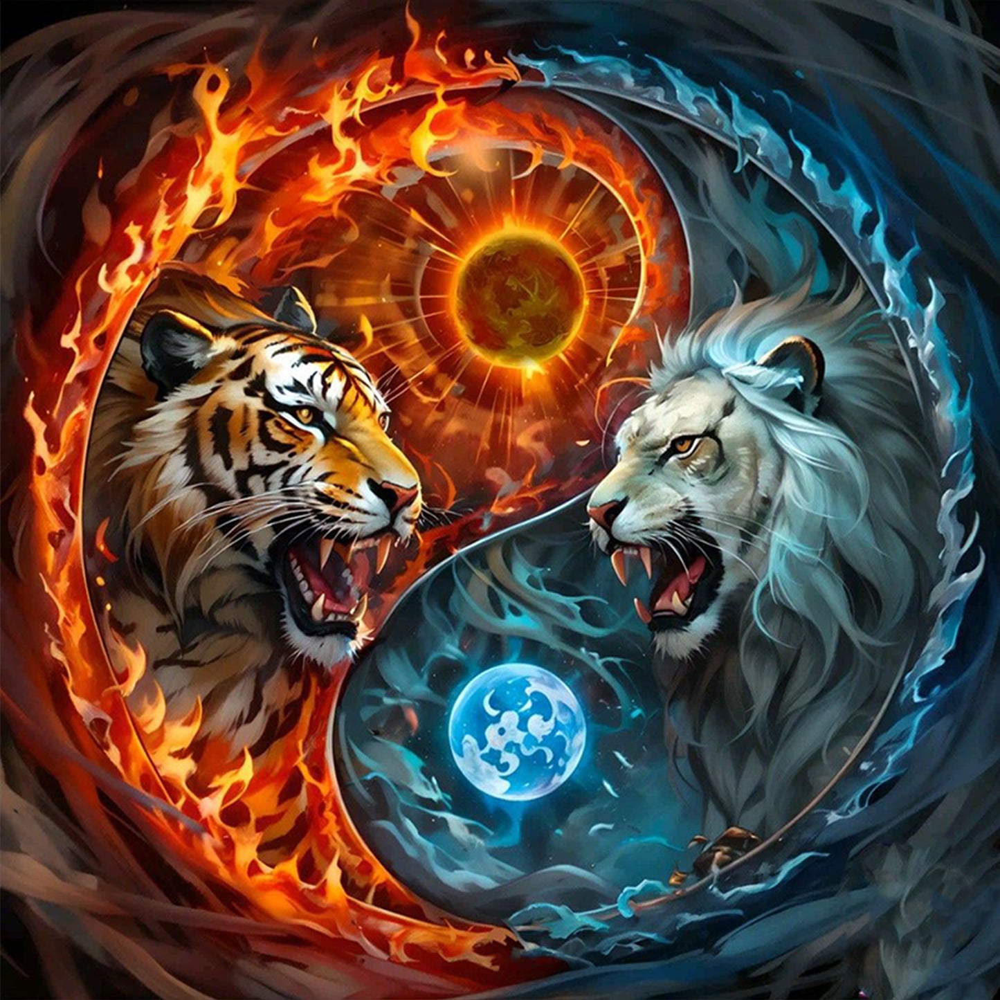Tai Chi Yin Yang - Tiger - Full 11CT Stamped Cross Stitch 40x40CM - Yishu