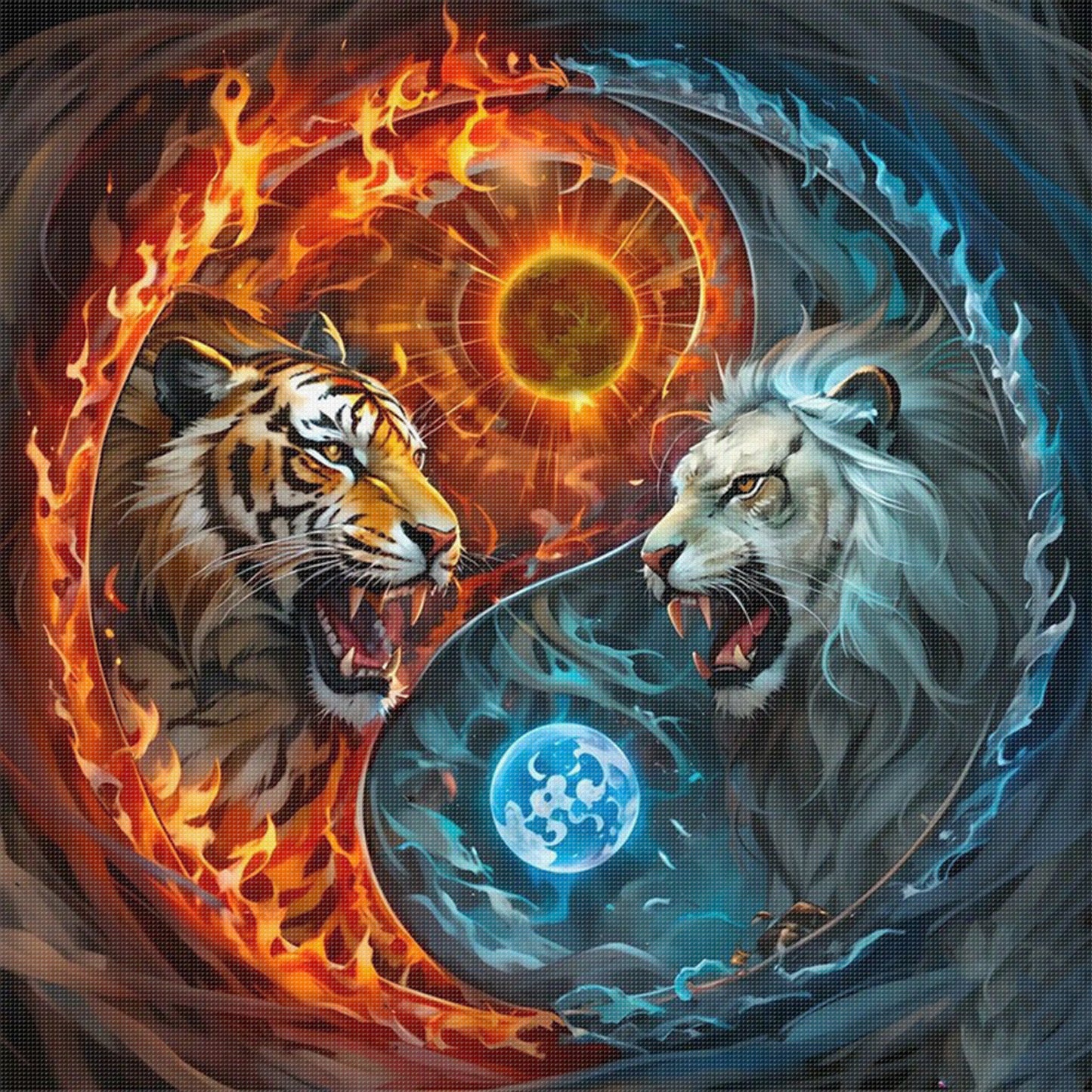 Tai Chi Yin Yang - Tiger - Full 11CT Stamped Cross Stitch 40x40CM - Yishu