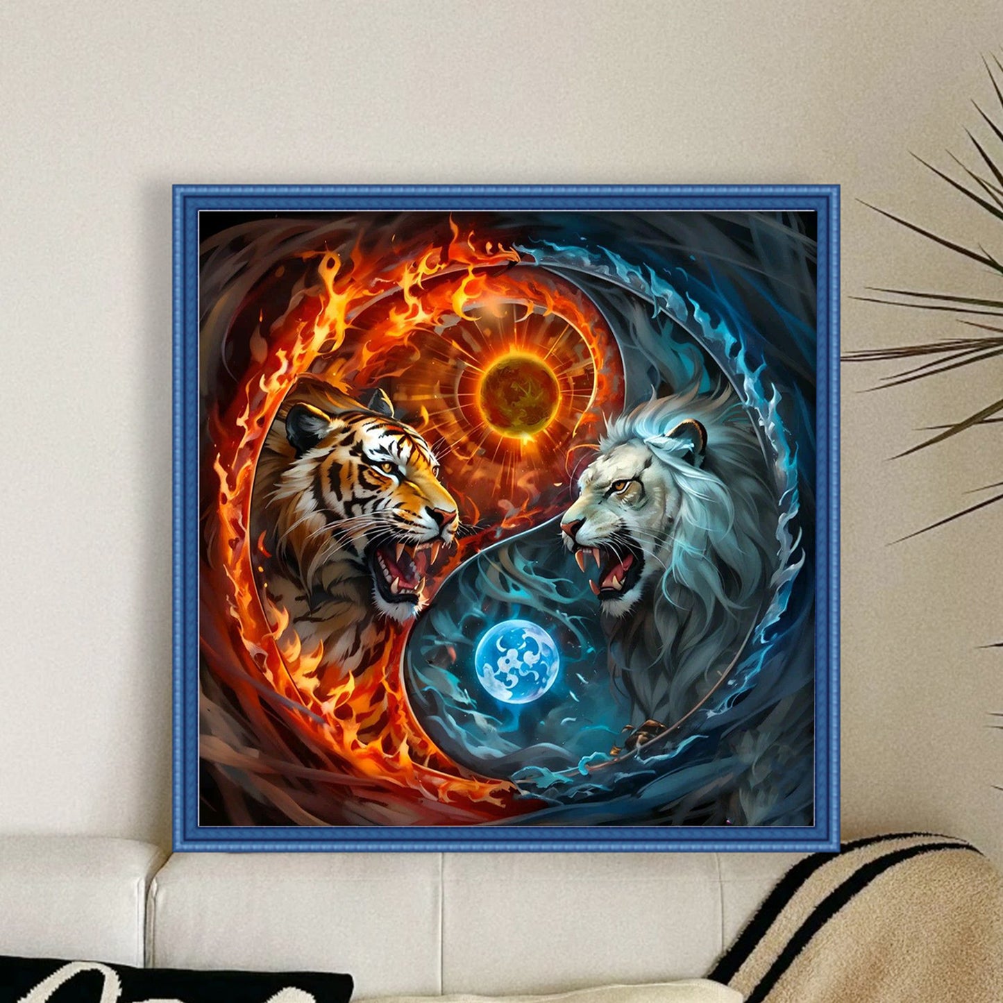 Tai Chi Yin Yang - Tiger - Full 11CT Stamped Cross Stitch 40x40CM - Yishu