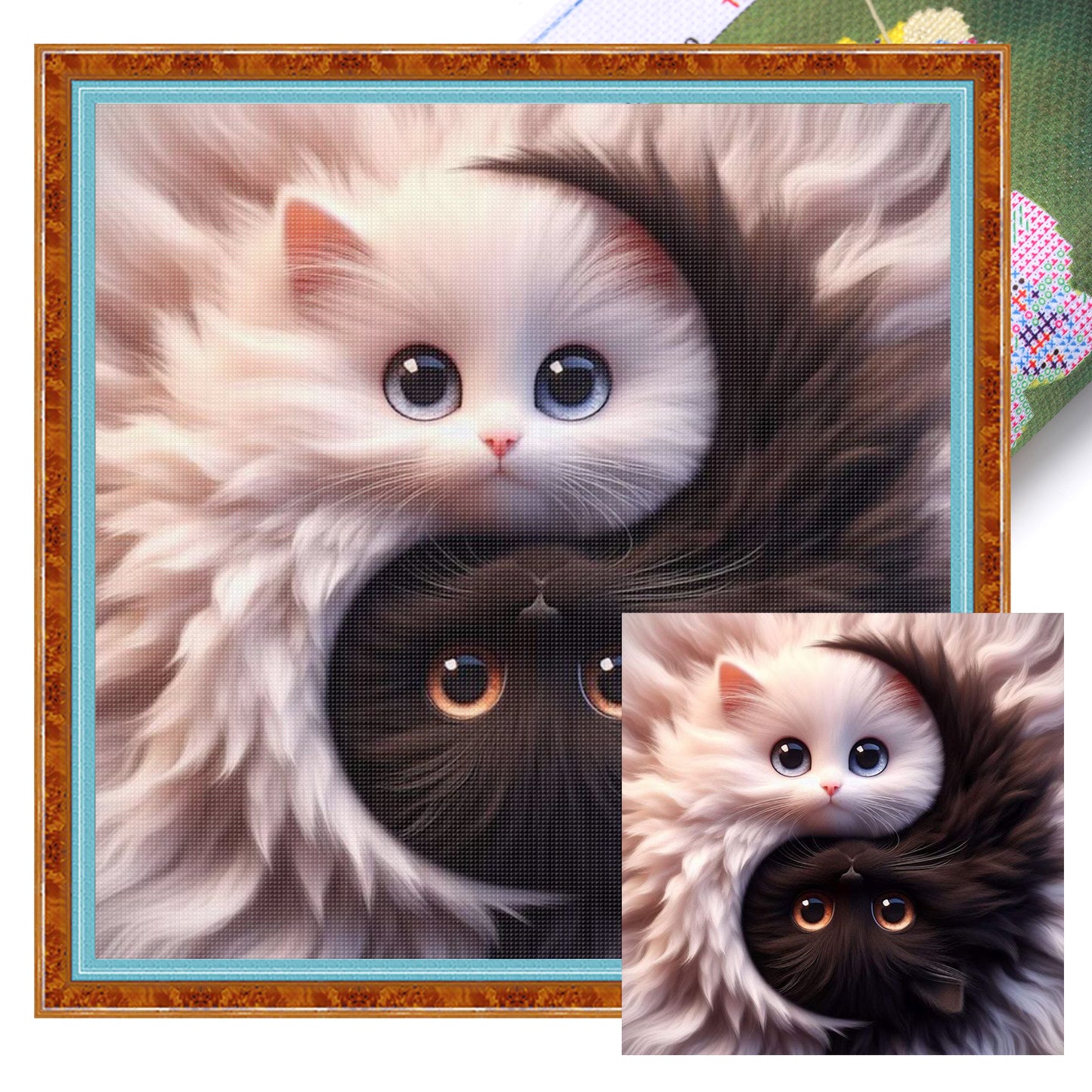 Tai Chi Yin Yang - Black And White Cat - Full 11CT Stamped Cross Stitch 40x40CM - Yishu