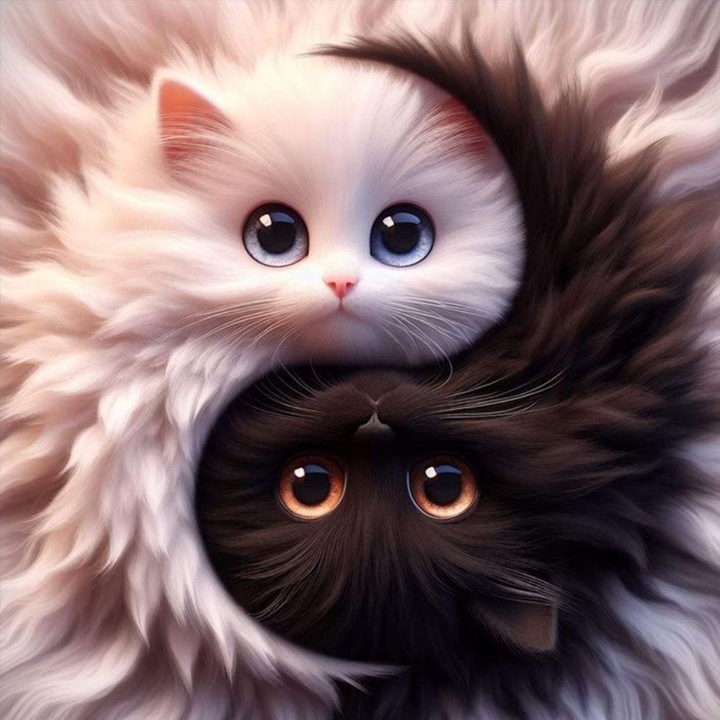 Tai Chi Yin Yang - Black And White Cat - Full 11CT Stamped Cross Stitch 40x40CM - Yishu
