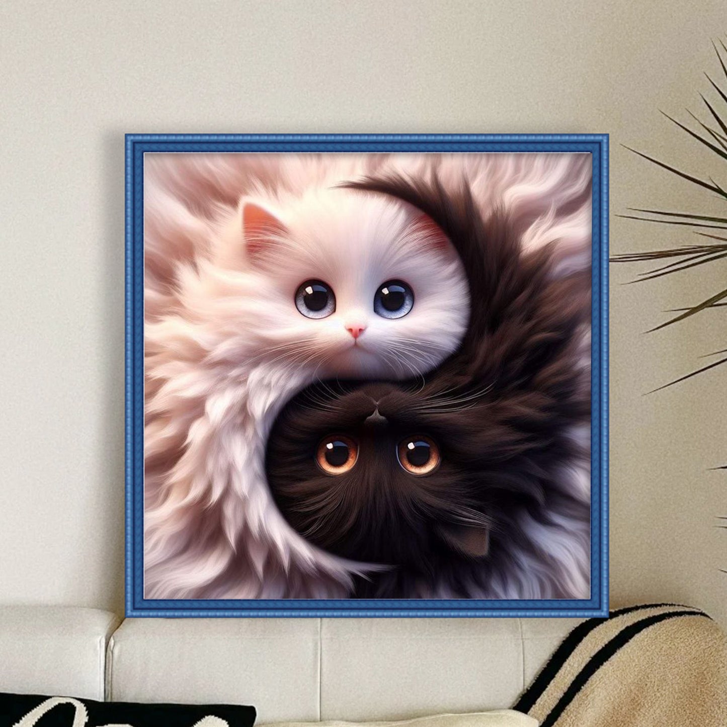 Tai Chi Yin Yang - Black And White Cat - Full 11CT Stamped Cross Stitch 40x40CM - Yishu