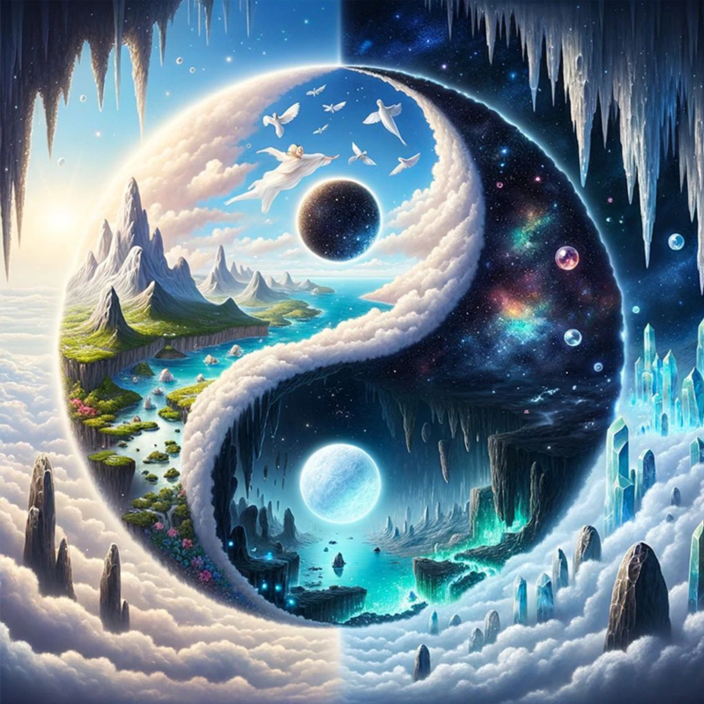 Tai Chi Yin Yang - Scenery - Full 11CT Stamped Cross Stitch 40x40CM - Yishu