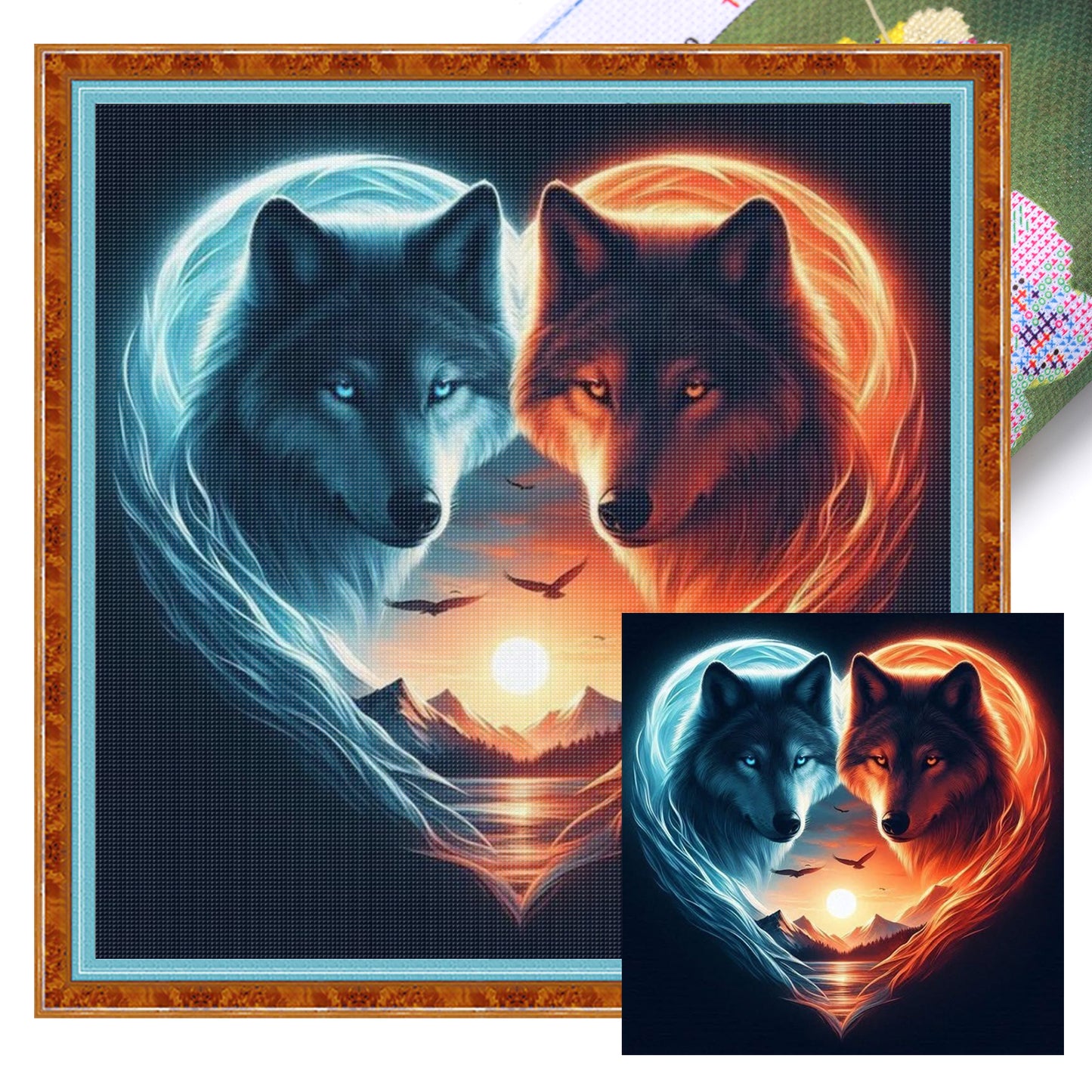 Heart Yin Yang Wolf - Full 11CT Stamped Cross Stitch 40x40CM - Yishu