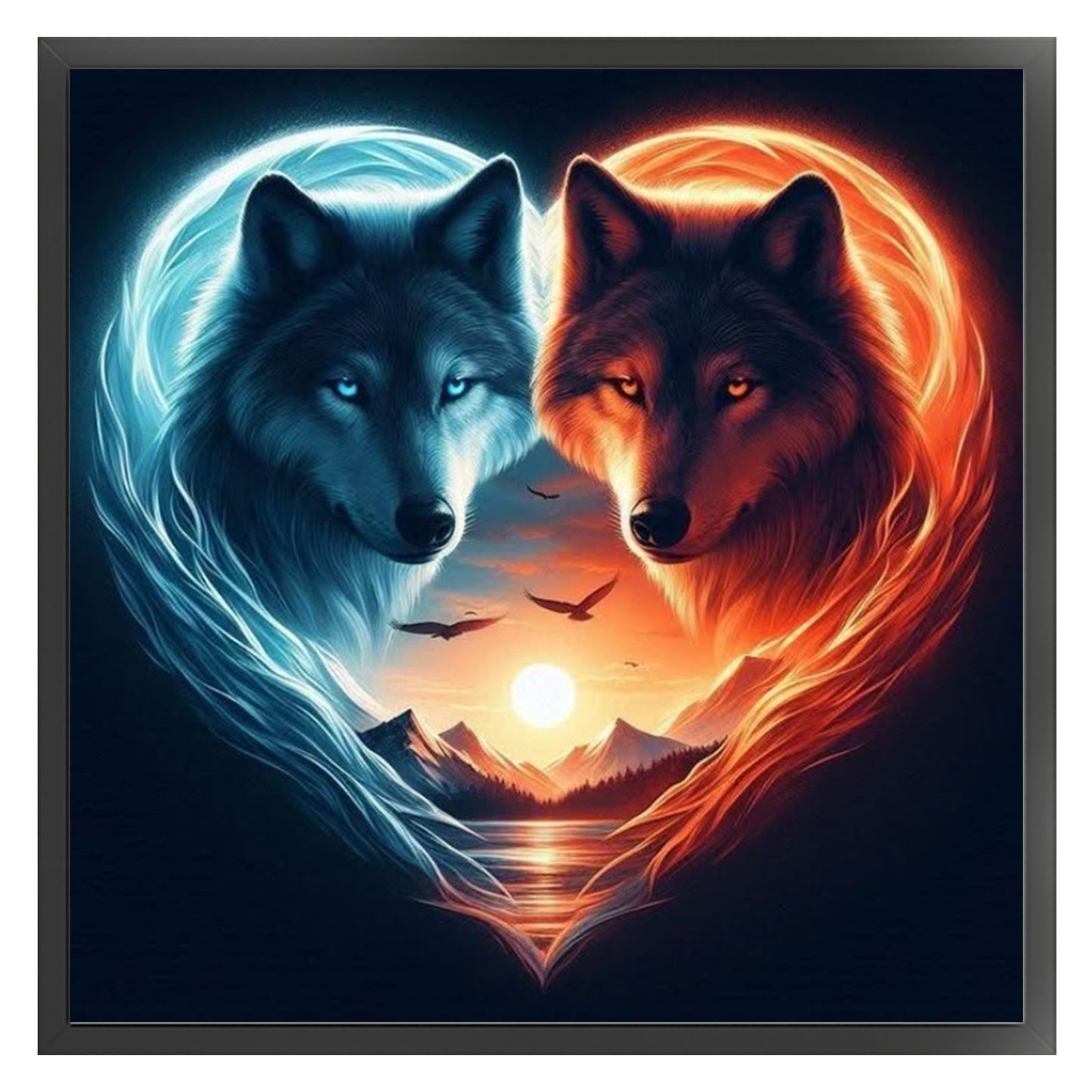 Heart Yin Yang Wolf - Full 11CT Stamped Cross Stitch 40x40CM - Yishu