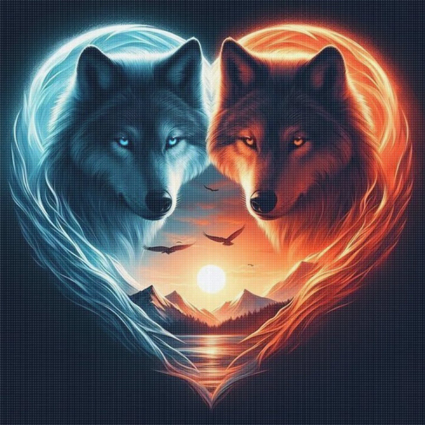Heart Yin Yang Wolf - Full 11CT Stamped Cross Stitch 40x40CM - Yishu