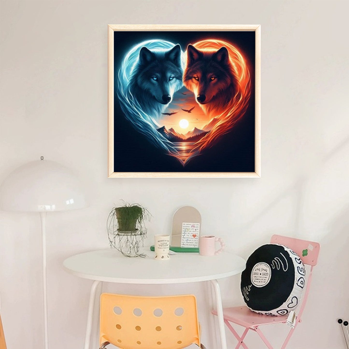 Heart Yin Yang Wolf - Full 11CT Stamped Cross Stitch 40x40CM - Yishu