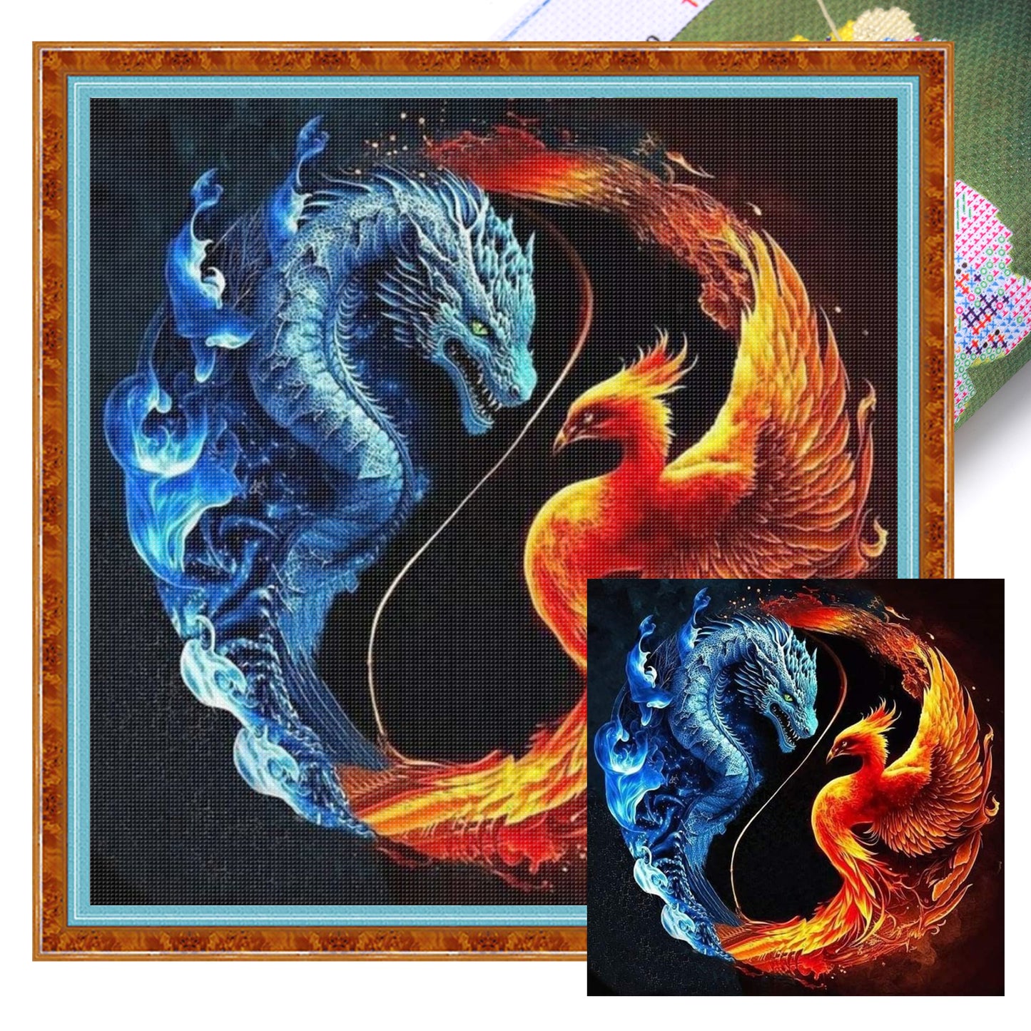 Tai Chi Yin Yang - Dragon And Phoenix - Full 11CT Stamped Cross Stitch 40x40CM - Yishu
