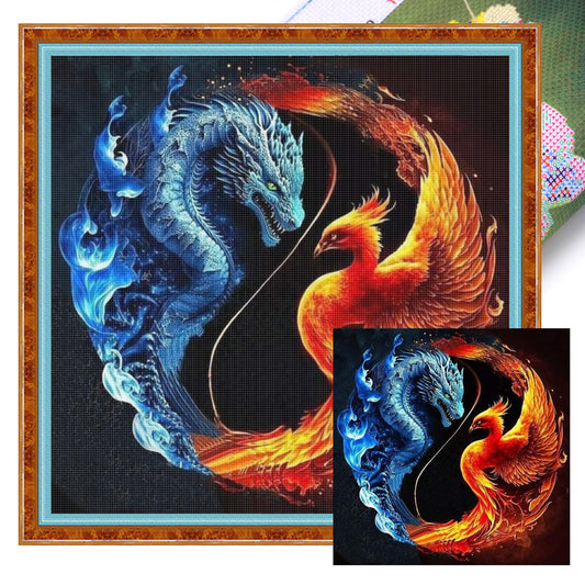 Tai Chi Yin Yang - Dragon And Phoenix - Full 11CT Stamped Cross Stitch 40x40CM - Yishu