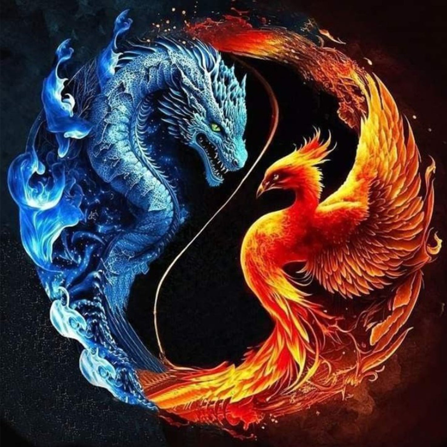 Tai Chi Yin Yang - Dragon And Phoenix - Full 11CT Stamped Cross Stitch 40x40CM - Yishu
