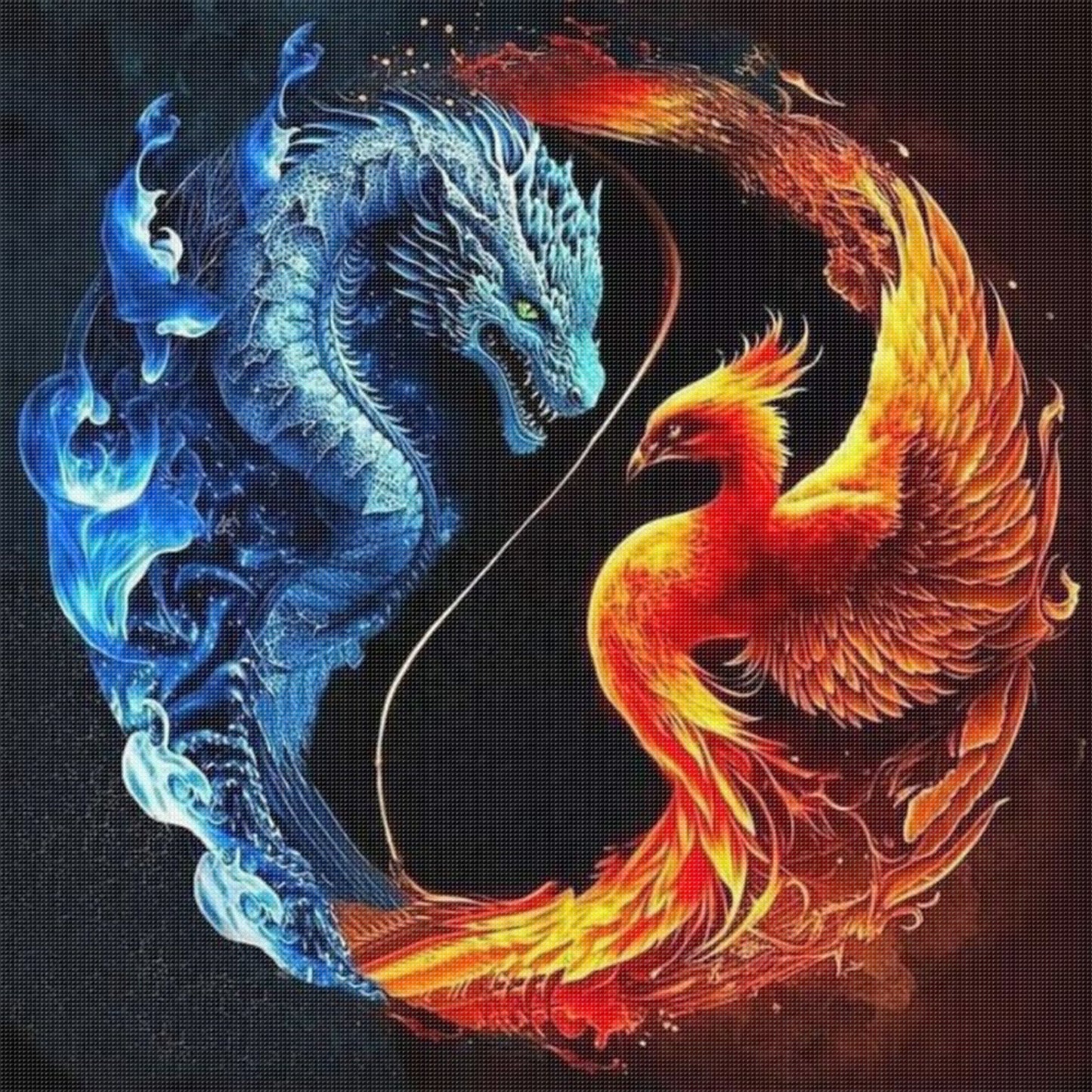 Tai Chi Yin Yang - Dragon And Phoenix - Full 11CT Stamped Cross Stitch 40x40CM - Yishu