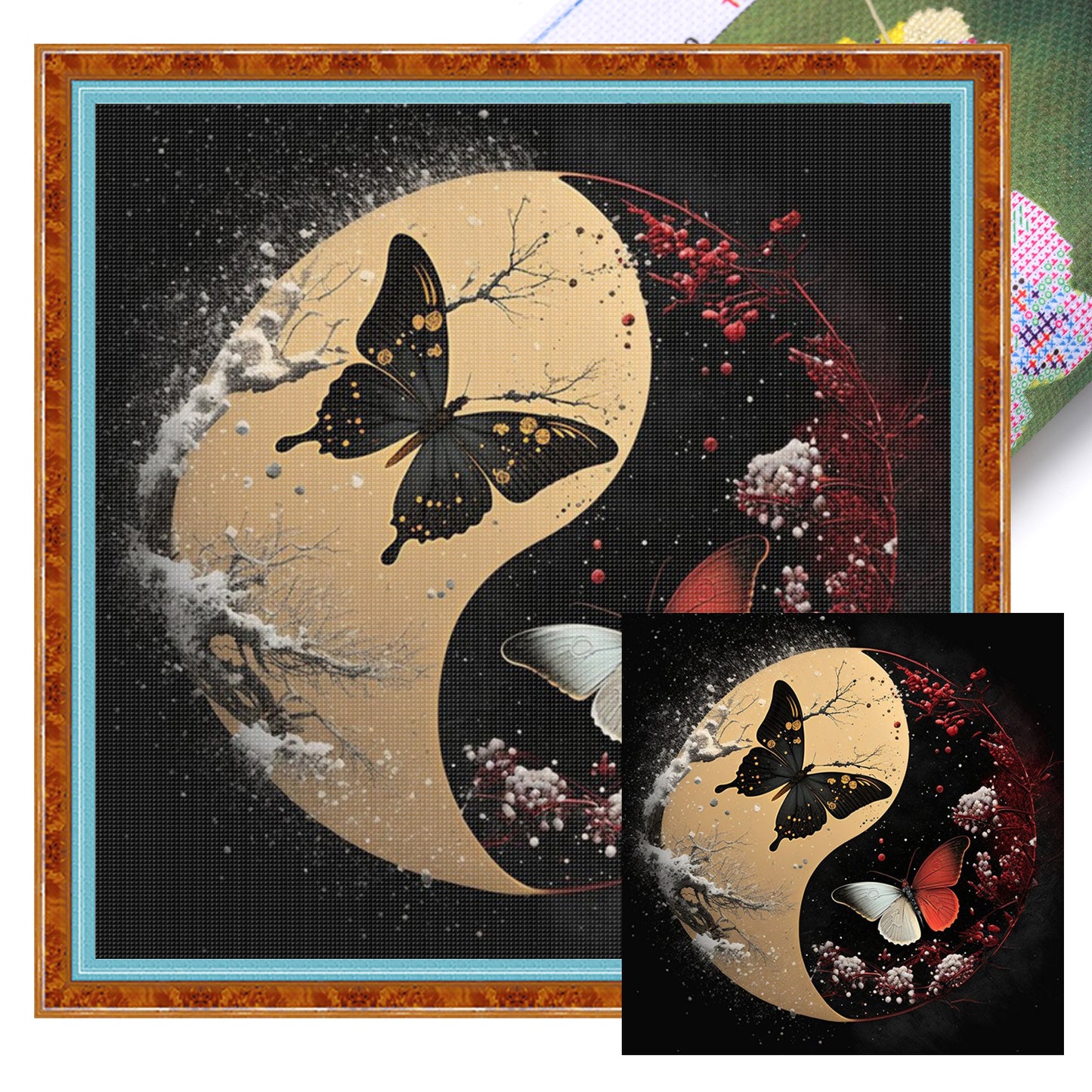 Tai Chi Yin Yang - Butterfly - Full 11CT Stamped Cross Stitch 40x40CM - Yishu