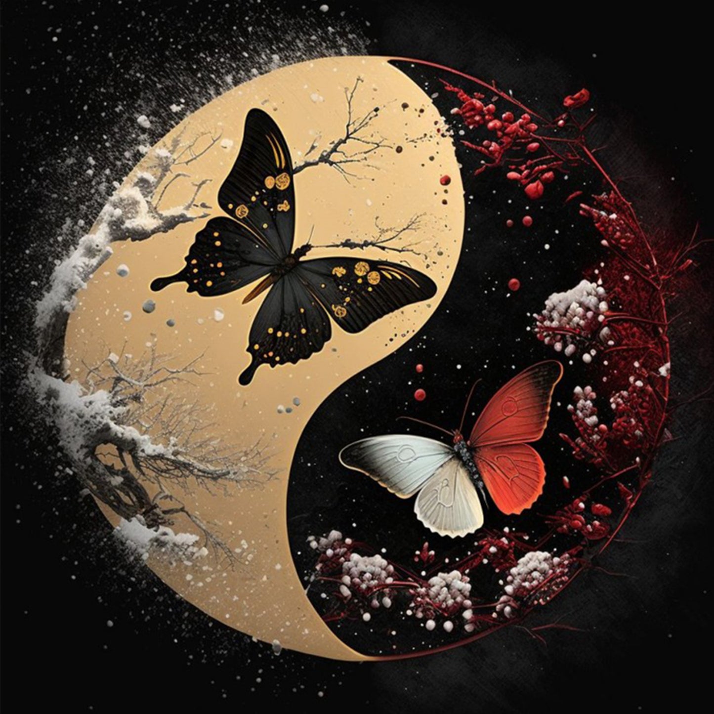 Tai Chi Yin Yang - Butterfly - Full 11CT Stamped Cross Stitch 40x40CM - Yishu