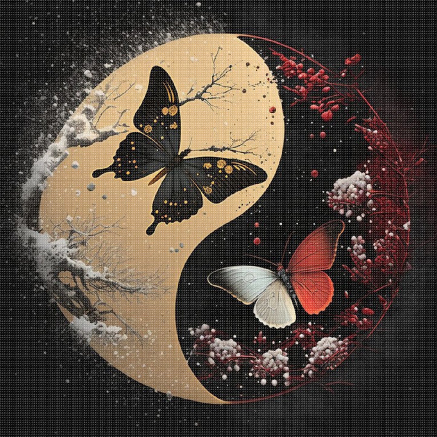 Tai Chi Yin Yang - Butterfly - Full 11CT Stamped Cross Stitch 40x40CM - Yishu