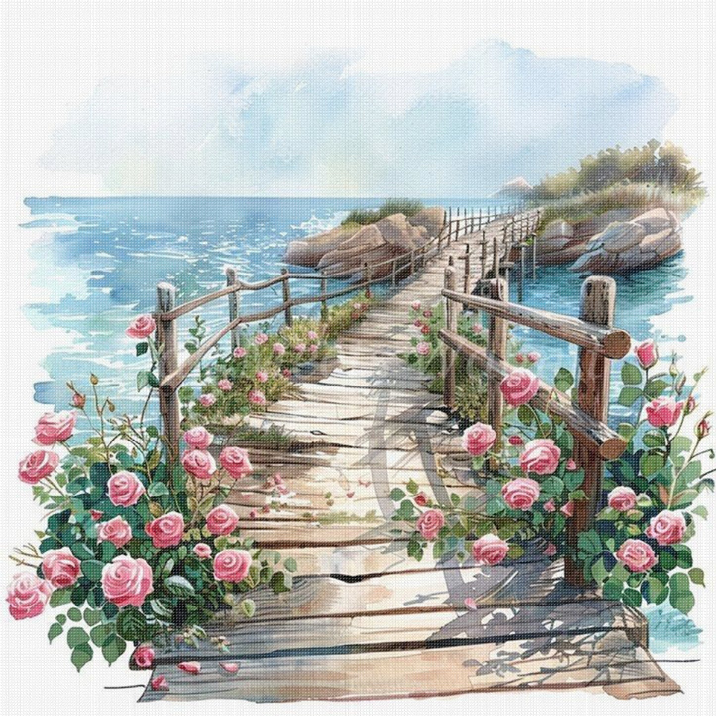 Rose Path - Full 11CT Stamped Cross Stitch 40x40CM - Yishu