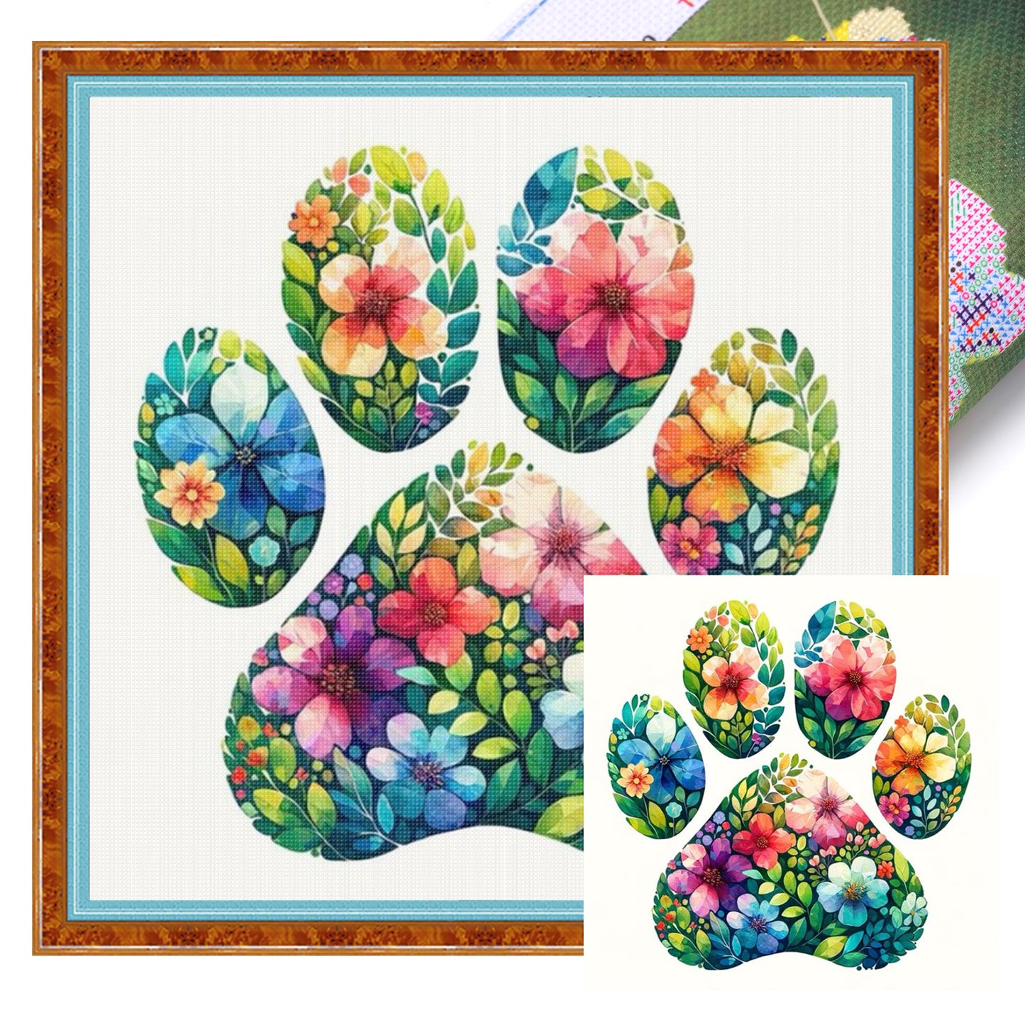 Flower Cat Paw - Full 11CT Stamped Cross Stitch 40x40CM - Yishu