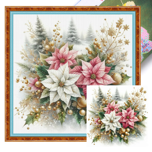Christmas Flower - Full 11CT Stamped Cross Stitch 40x40CM - Yishu
