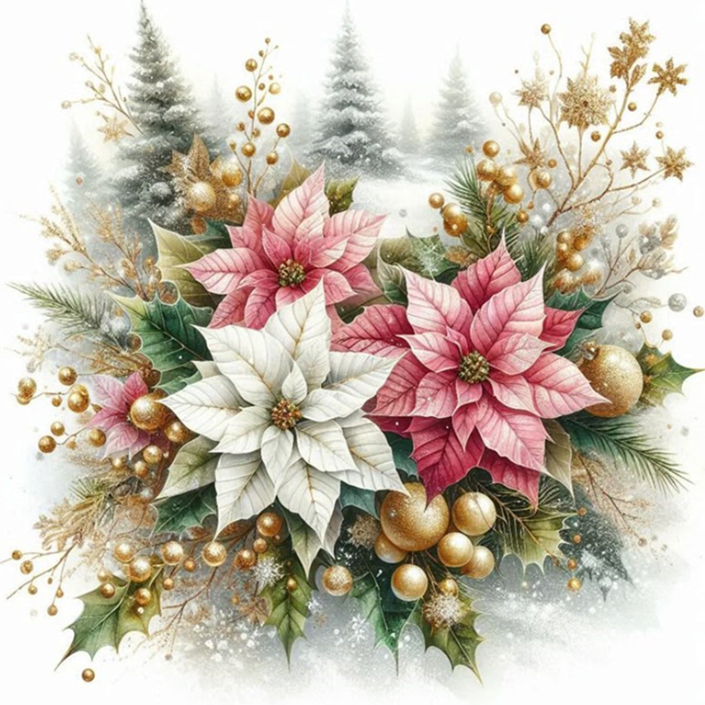 Christmas Flower - Full 11CT Stamped Cross Stitch 40x40CM - Yishu