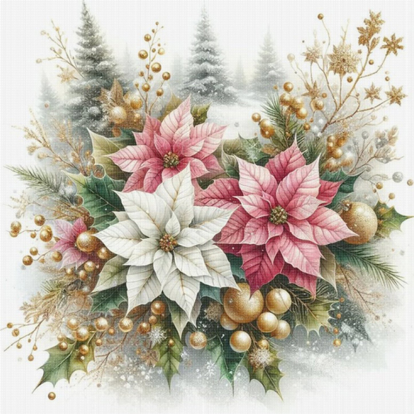 Christmas Flower - Full 11CT Stamped Cross Stitch 40x40CM - Yishu