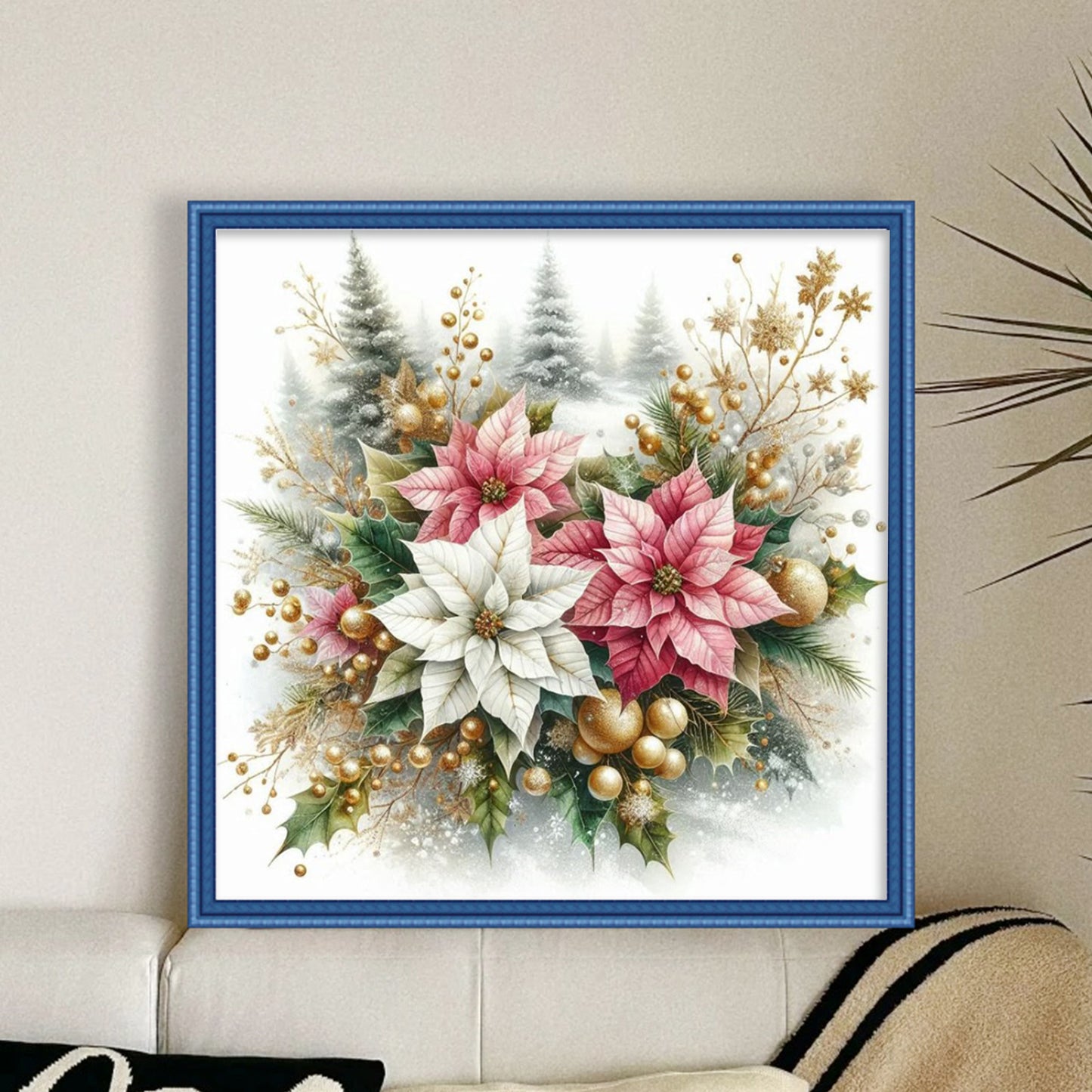Christmas Flower - Full 11CT Stamped Cross Stitch 40x40CM - Yishu