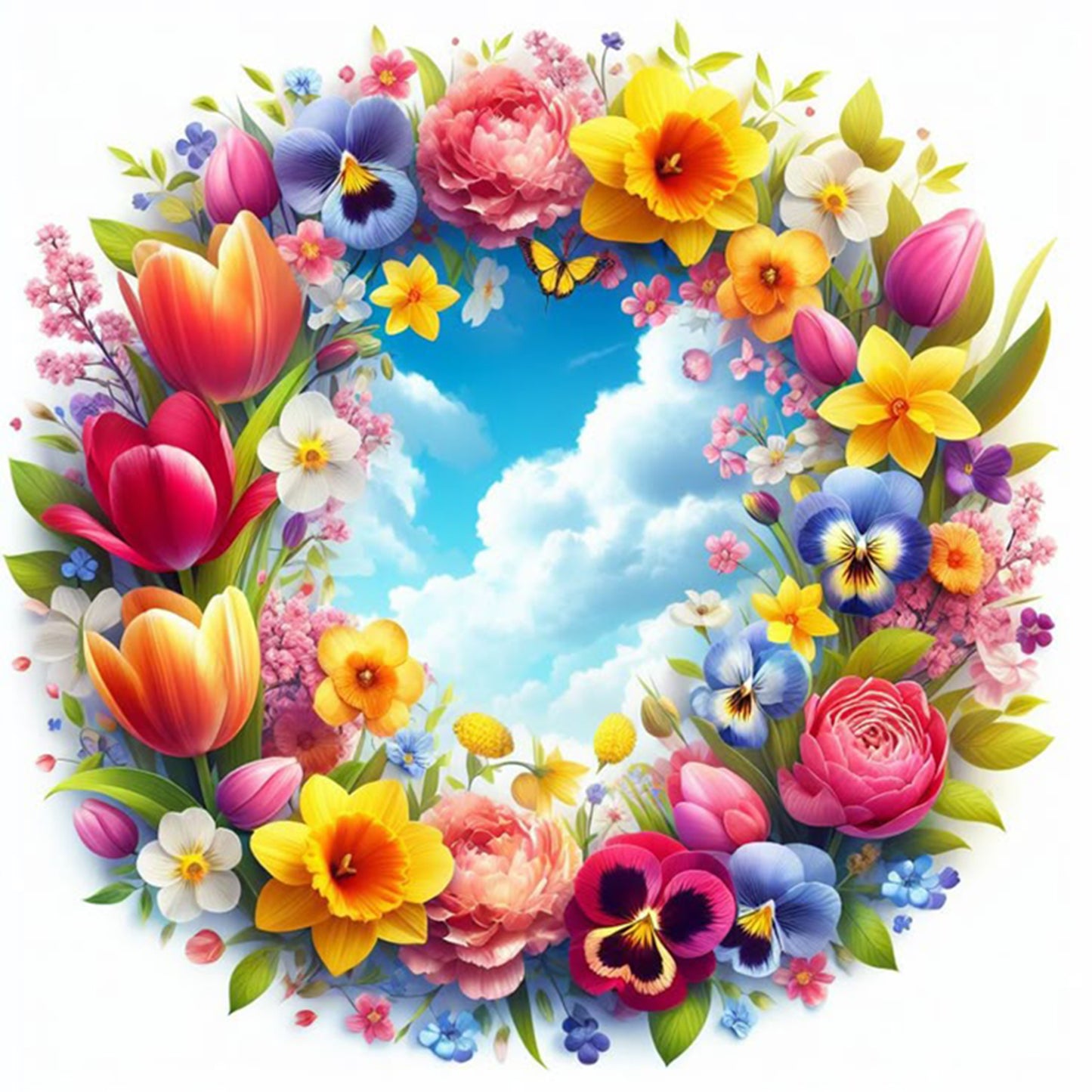 Flower Wreath - Full 11CT Stamped Cross Stitch 40x40CM - Yishu