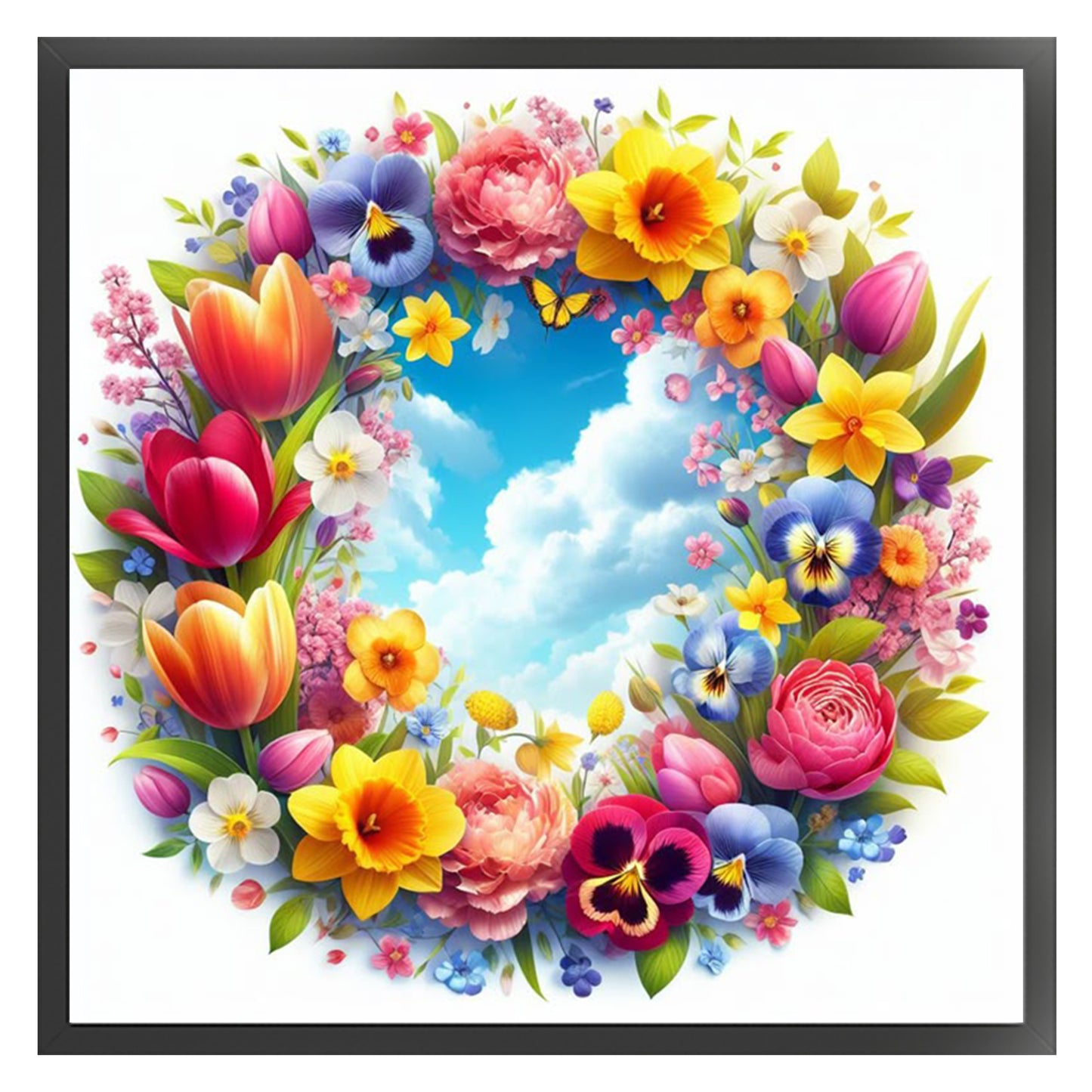 Flower Wreath - Full 11CT Stamped Cross Stitch 40x40CM - Yishu
