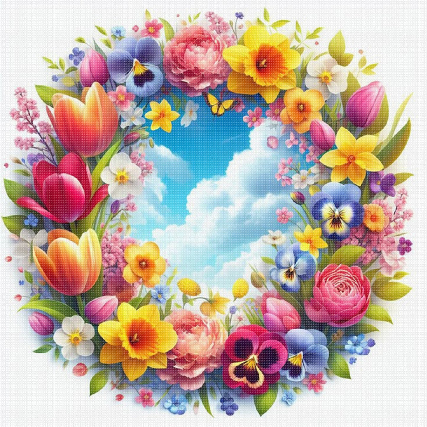 Flower Wreath - Full 11CT Stamped Cross Stitch 40x40CM - Yishu