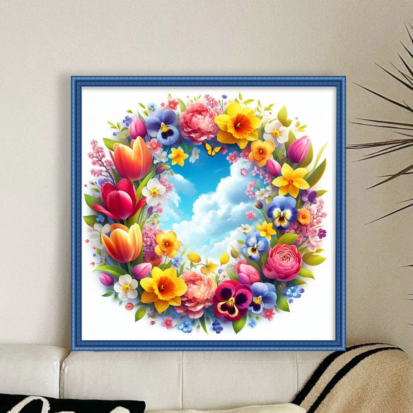 Flower Wreath - Full 11CT Stamped Cross Stitch 40x40CM - Yishu