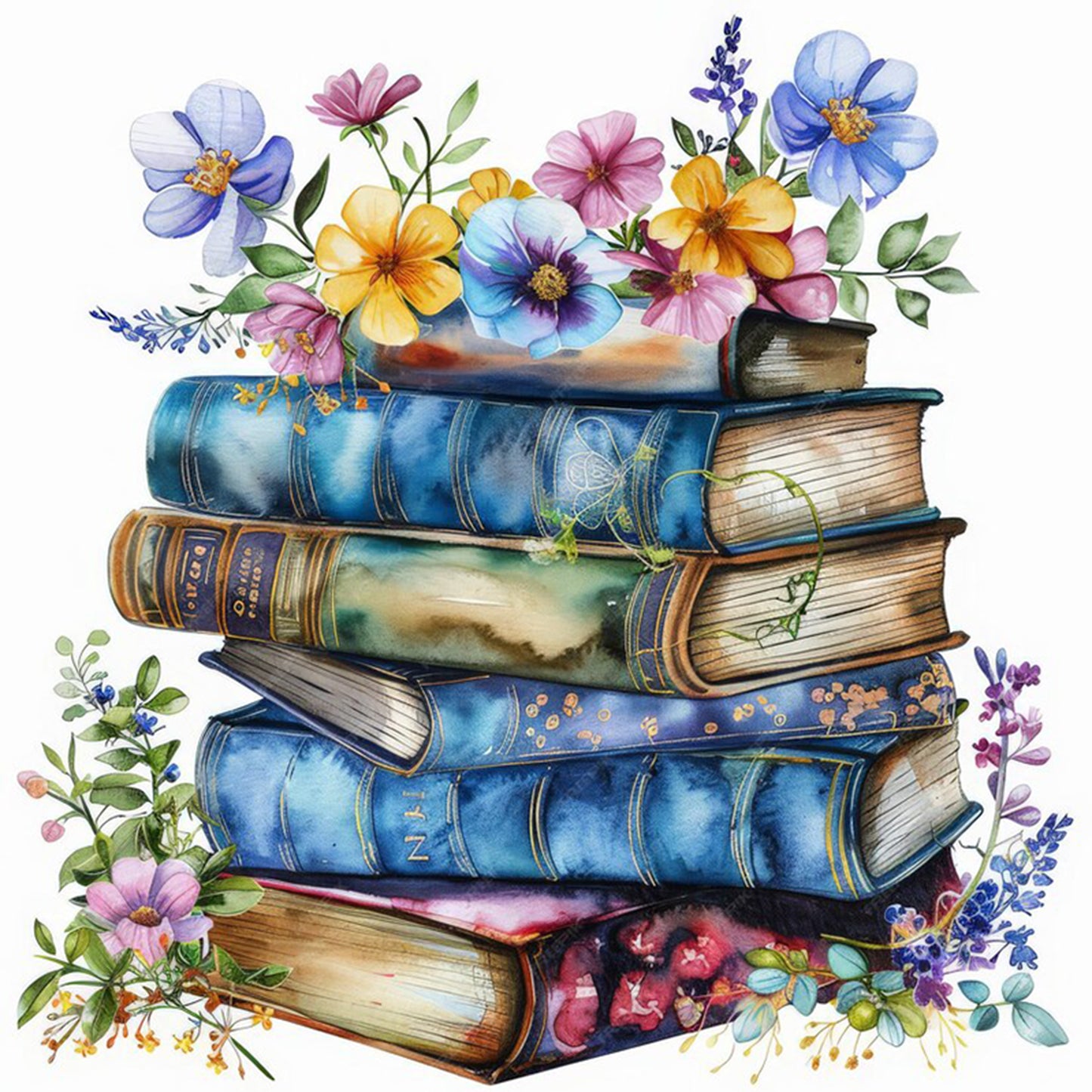 Flower Book Stack - Full 11CT Stamped Cross Stitch 40x40CM - Yishu