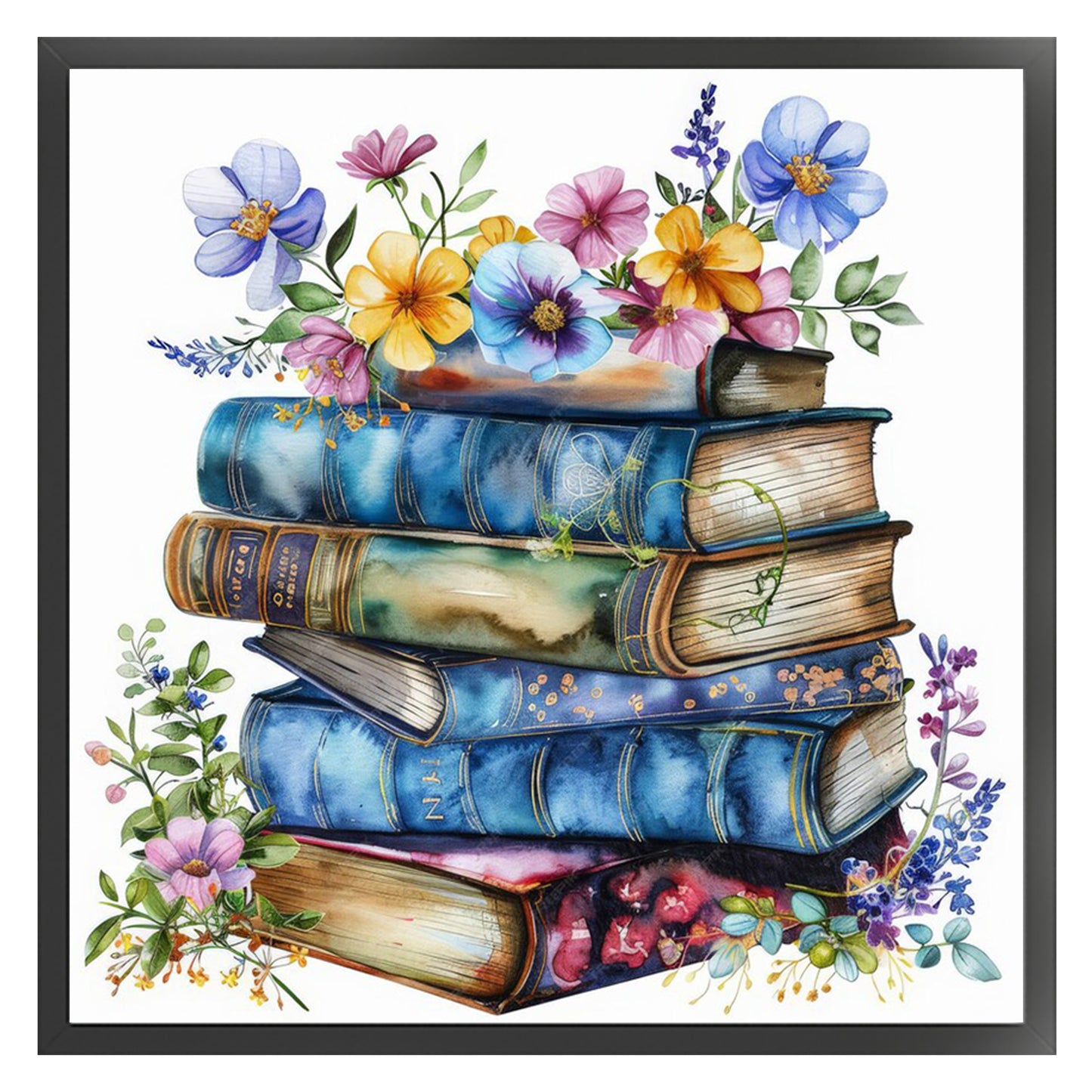Flower Book Stack - Full 11CT Stamped Cross Stitch 40x40CM - Yishu