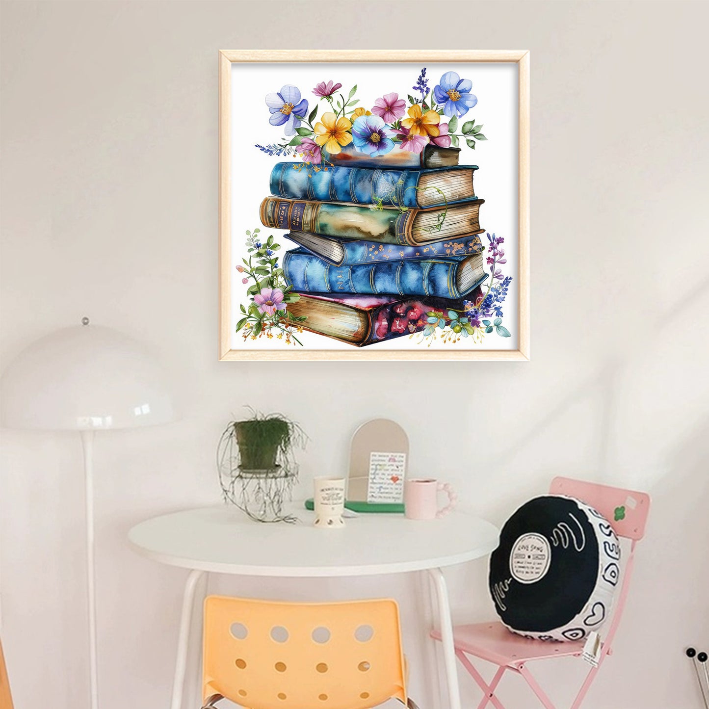 Flower Book Stack - Full 11CT Stamped Cross Stitch 40x40CM - Yishu