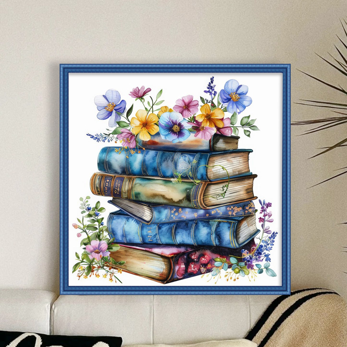 Flower Book Stack - Full 11CT Stamped Cross Stitch 40x40CM - Yishu