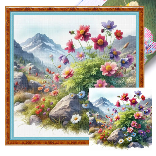 Fresh Flower - Full 11CT Stamped Cross Stitch 40x40CM - Yishu