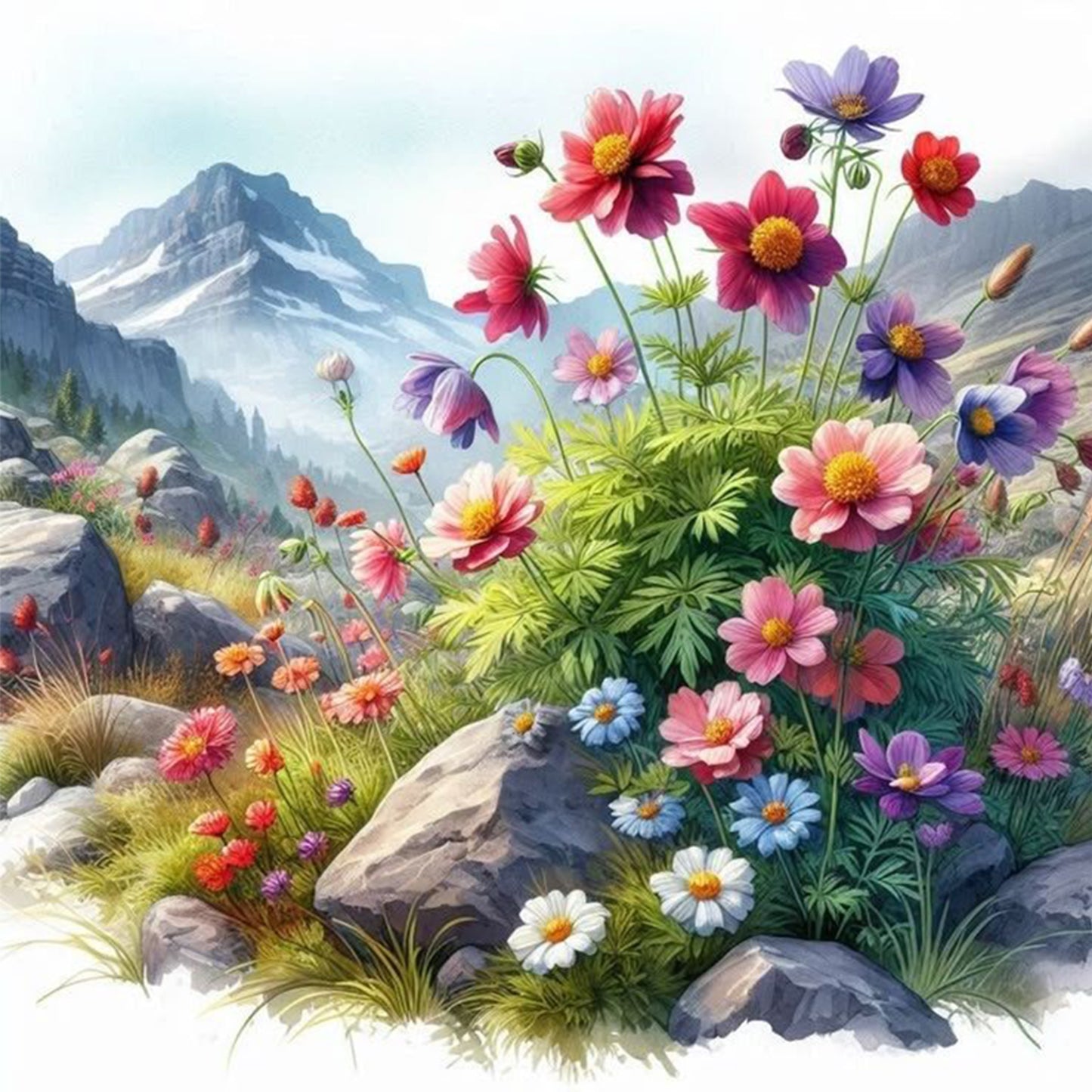 Fresh Flower - Full 11CT Stamped Cross Stitch 40x40CM - Yishu