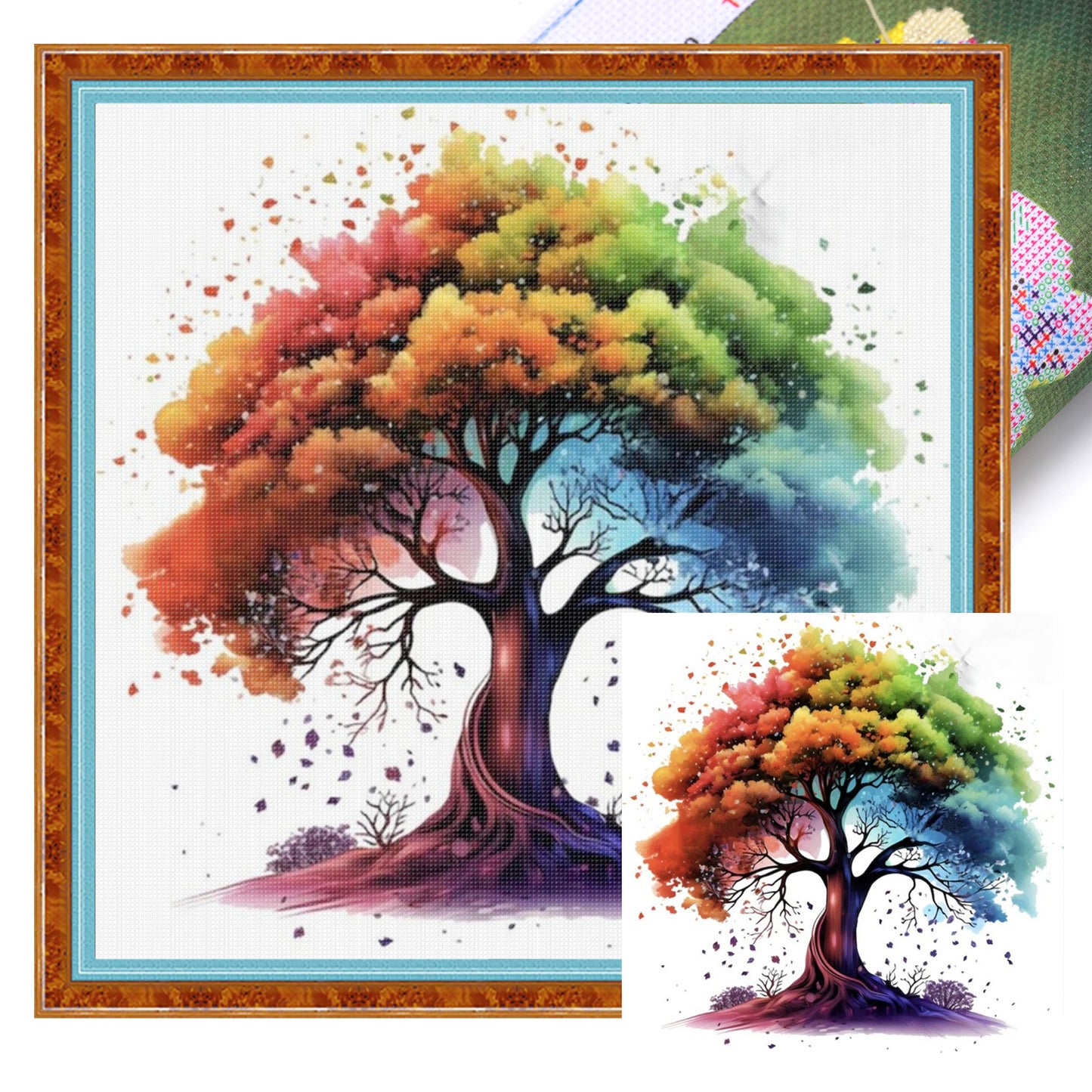 Colorful Tree - Full 11CT Stamped Cross Stitch 40x40CM - Yishu