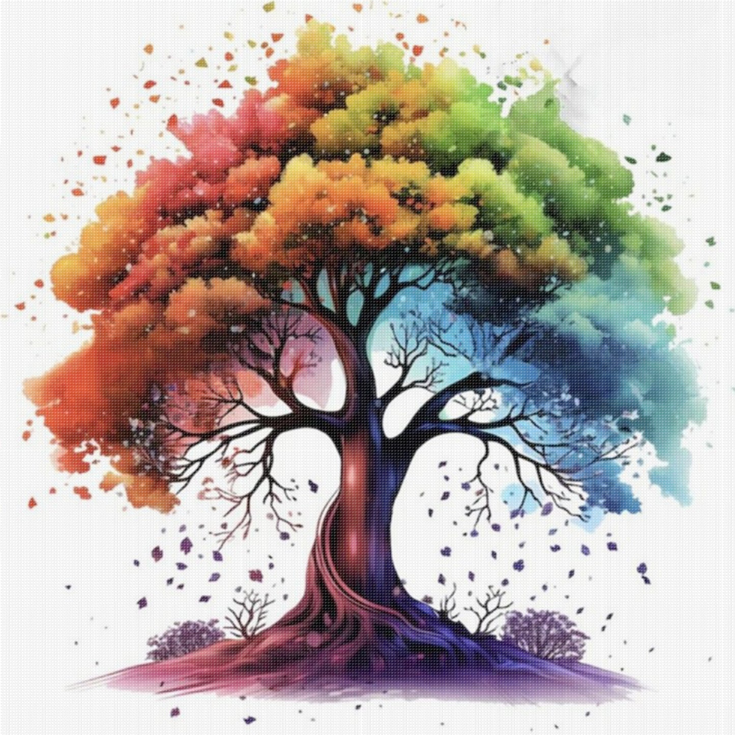 Colorful Tree - Full 11CT Stamped Cross Stitch 40x40CM - Yishu