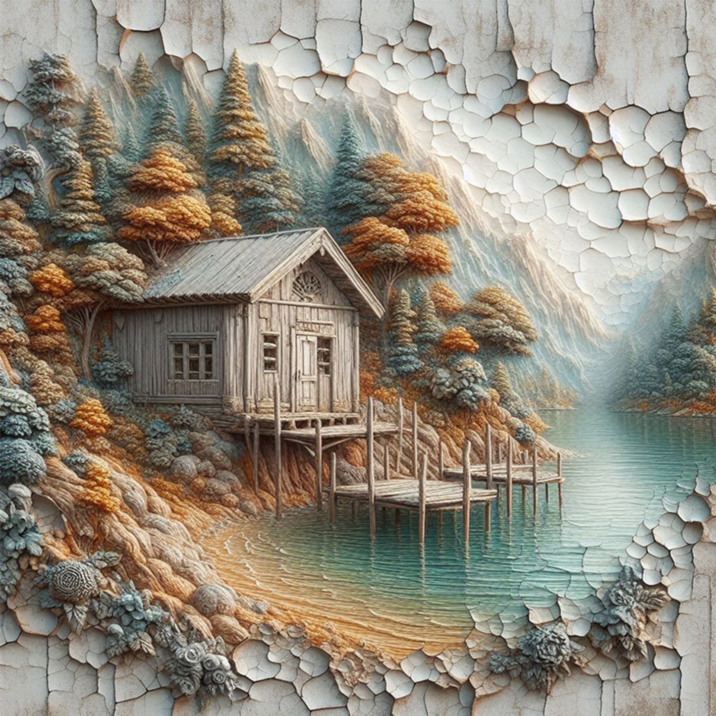 Forest Hut - Full 14CT Counted Cross Stitch 40x40CM - Yishu