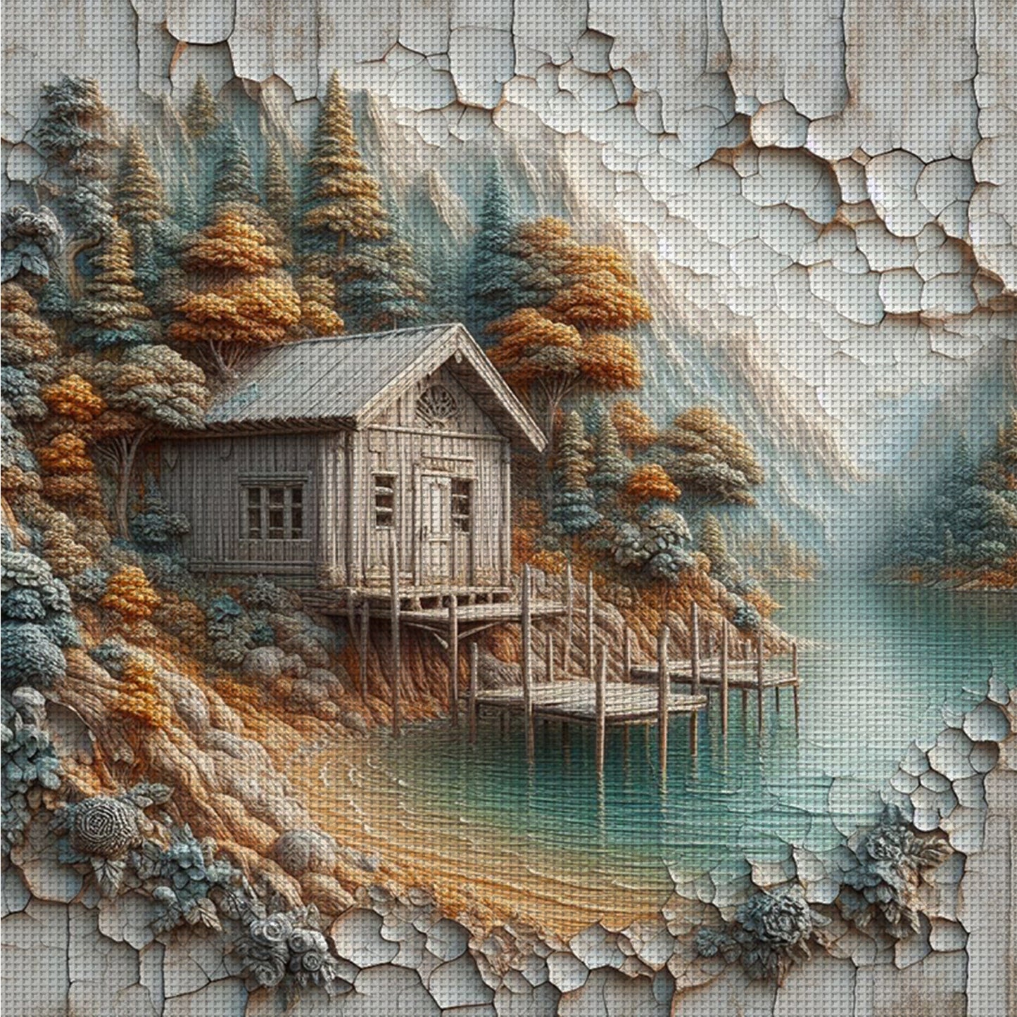 Forest Hut - Full 14CT Counted Cross Stitch 40x40CM - Yishu