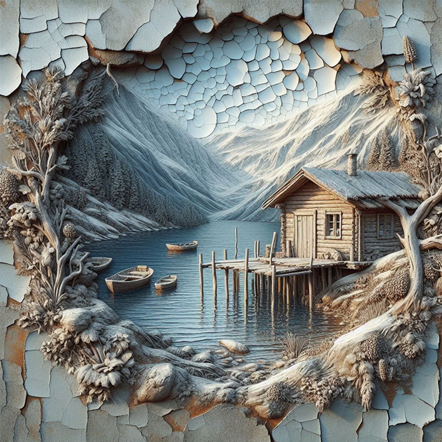 Forest Hut - Full 14CT Counted Cross Stitch 40x40CM - Yishu