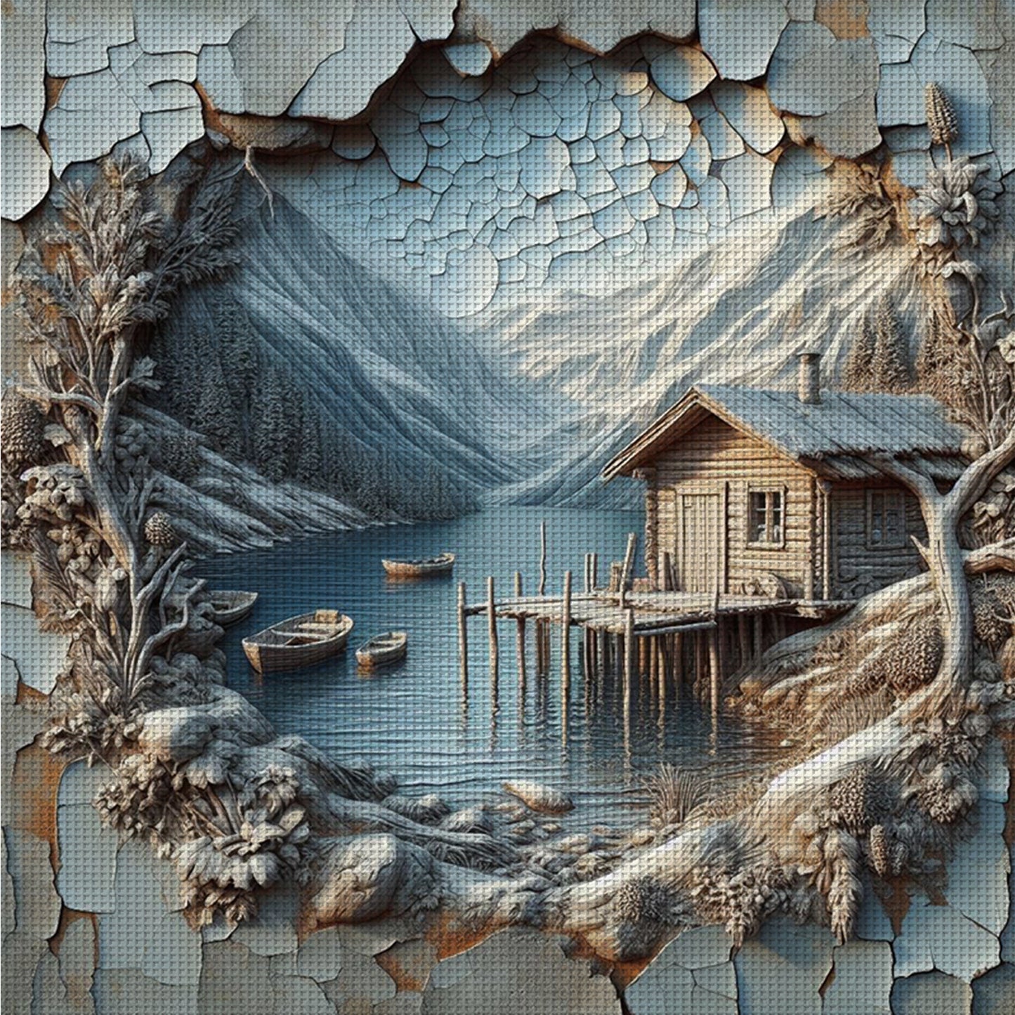 Forest Hut - Full 14CT Counted Cross Stitch 40x40CM - Yishu