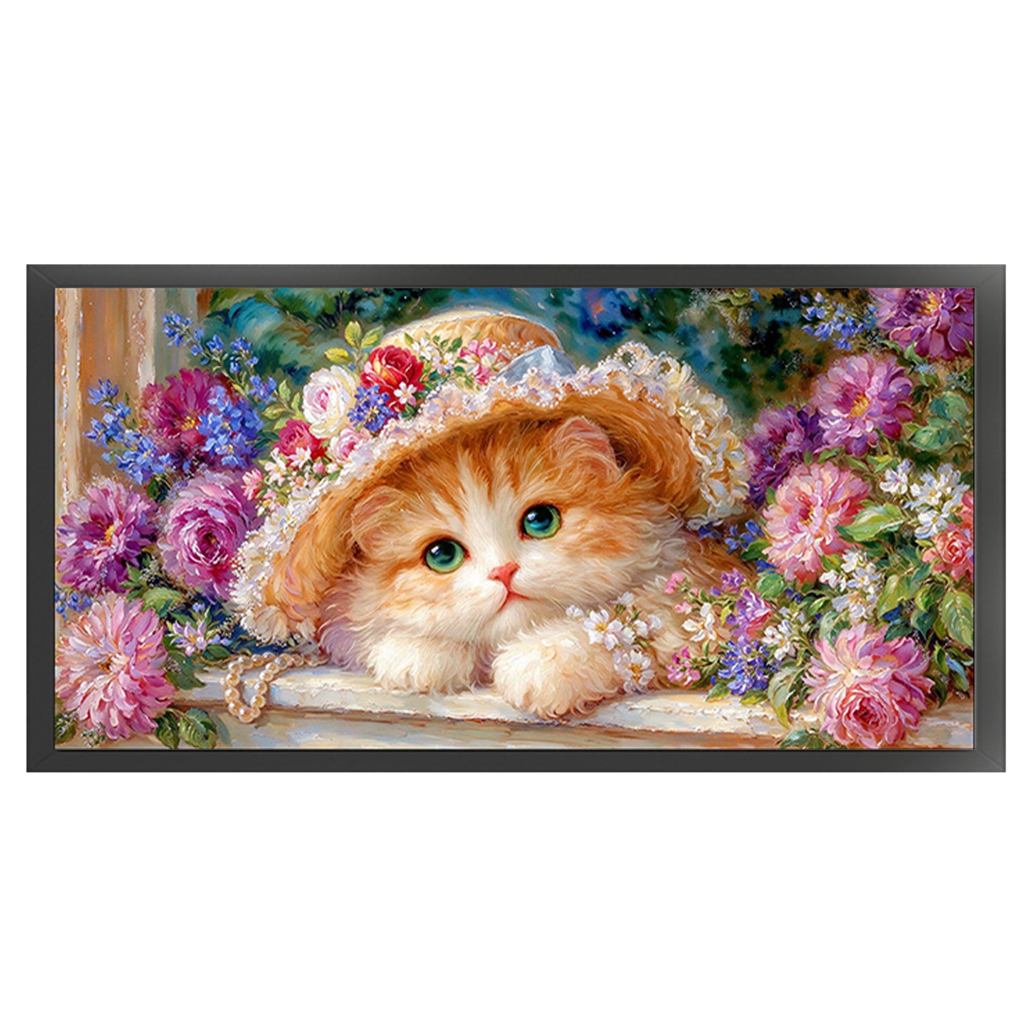 Cat Princess With Flower Hat - Full 9CT Stamped Cross Stitch 100x55CM - Jun He(59Colors)