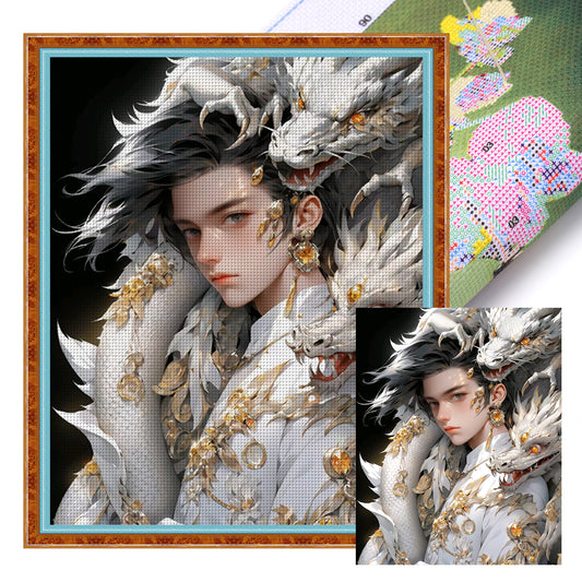 Boy And Dragon - Full 11CT Stamped Cross Stitch 40x50CM - Yishu