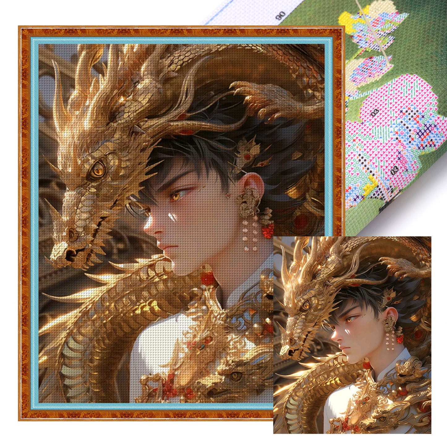 Boy And Dragon - Full 11CT Stamped Cross Stitch 40x50CM - Yishu
