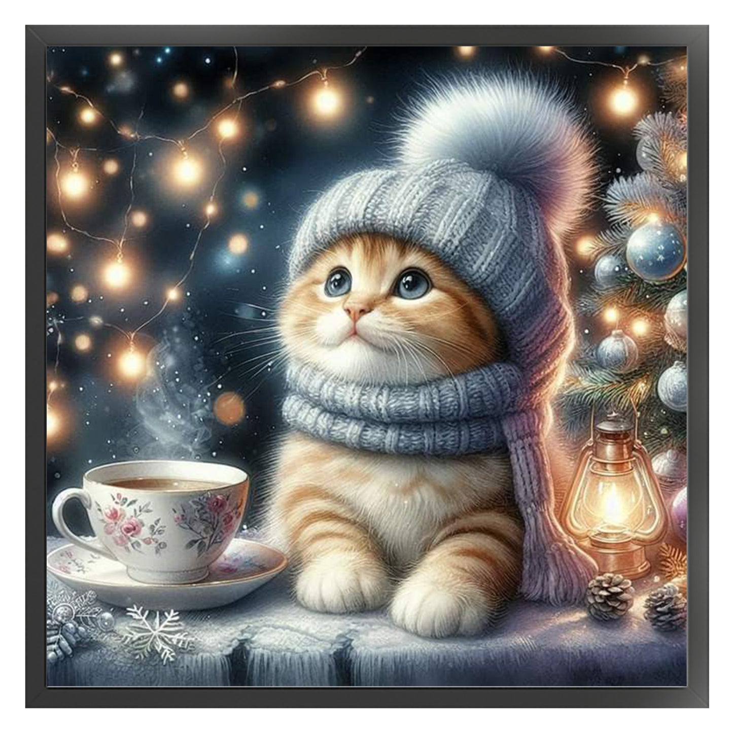 Winter Cat - Full 11CT Stamped Cross Stitch 40x40CM - Huacan