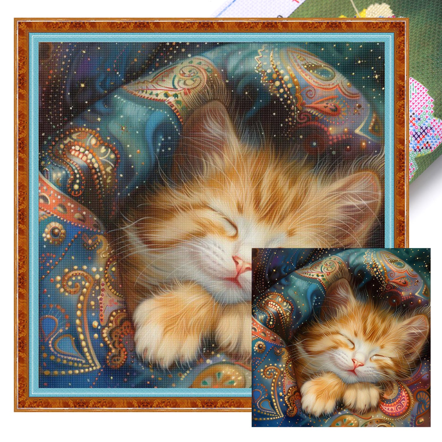 Orange Cat - Full 11CT Stamped Cross Stitch 40x40CM - Huacan