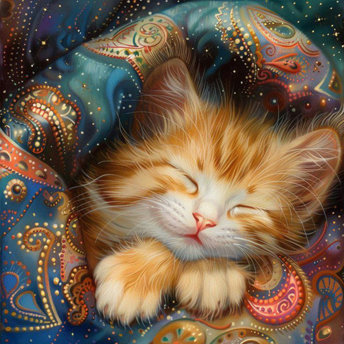 Orange Cat - Full 11CT Stamped Cross Stitch 40x40CM - Huacan
