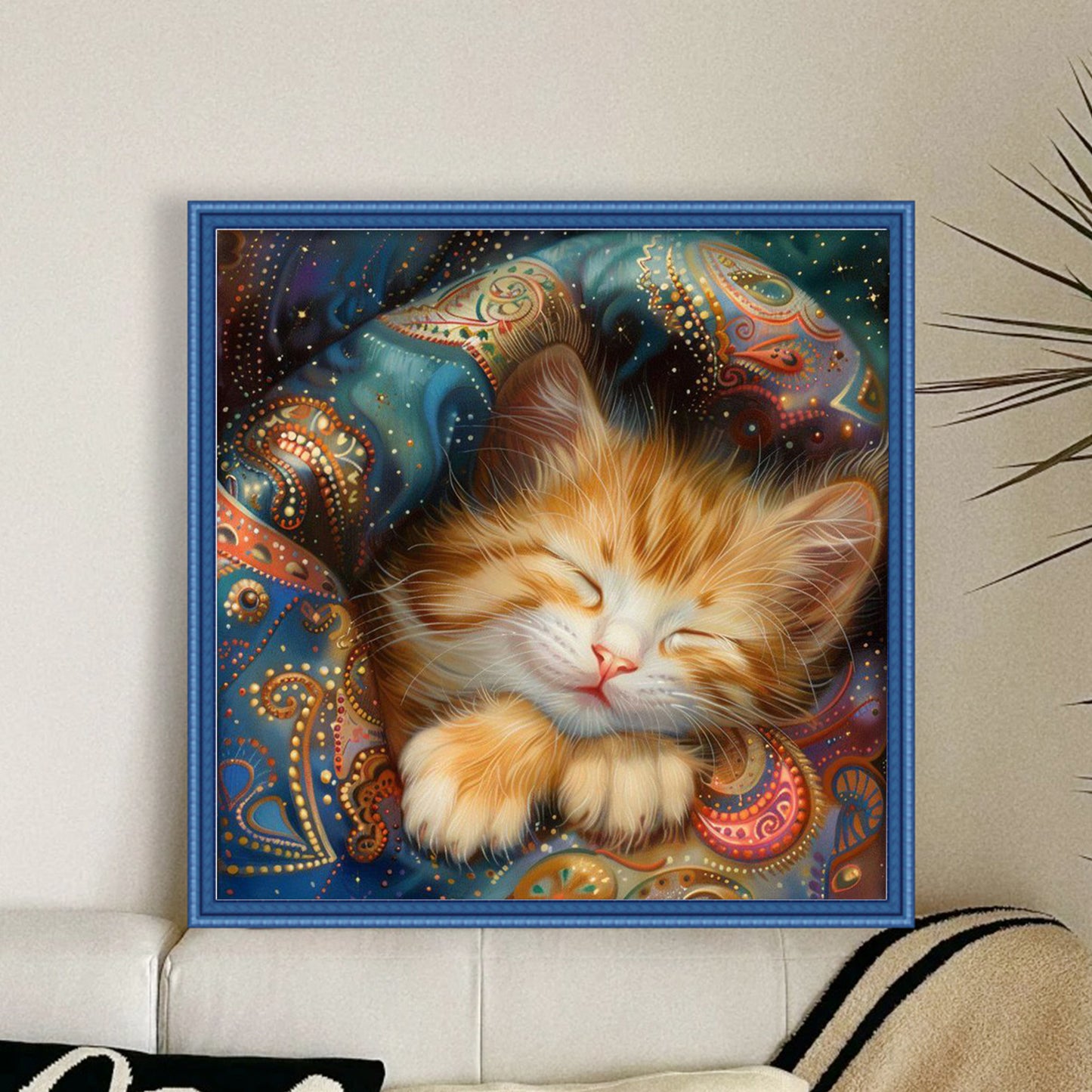 Orange Cat - Full 11CT Stamped Cross Stitch 40x40CM - Huacan
