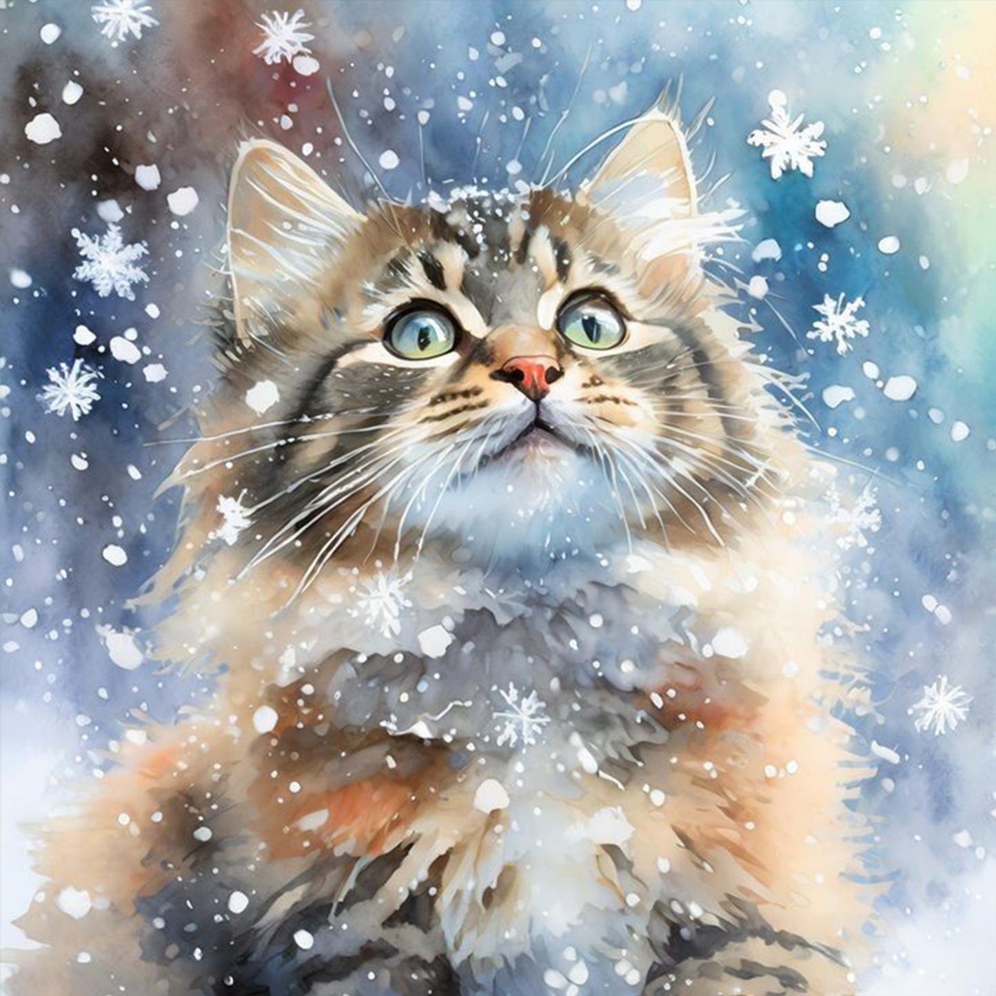 Cat In Snow - Full 11CT Stamped Cross Stitch 40x40CM - Huacan